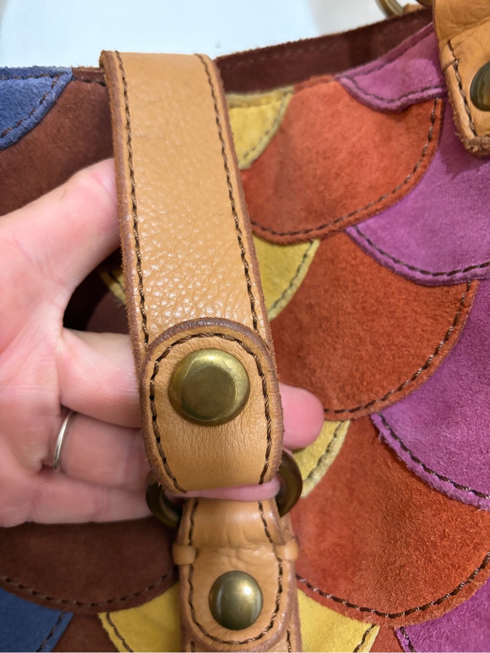 Lucky Brand Multicolor Scallop Suede Hobo with Tan Trim - Picture 4 of 8